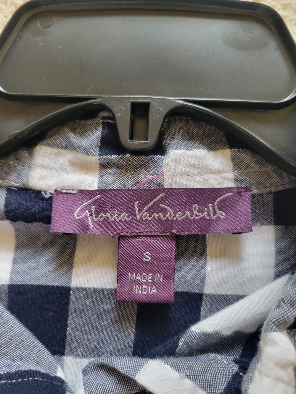 Gloria Vanderbilt Navy & White Buffalo Check Button-Down Shirt - Picture 3 of 8